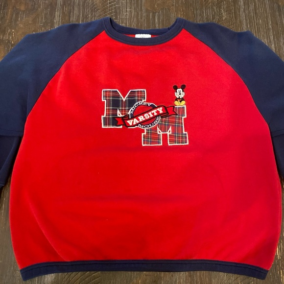 Vtg Mickey Co Sweater Disney Mickey Mouse Varsity 90s Red Pullover Crewneck - Picture 2 of 11